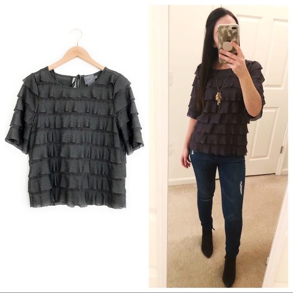 Anthropologie Tops - VANESSA VIRGINIA Sheer Green Ruffle Blouse